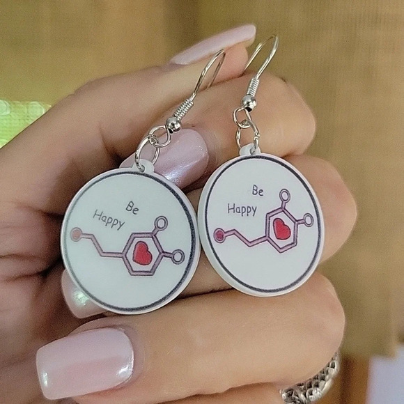 Dopamine Chemical Symbol Drop Earrings - Picture 1 of 6